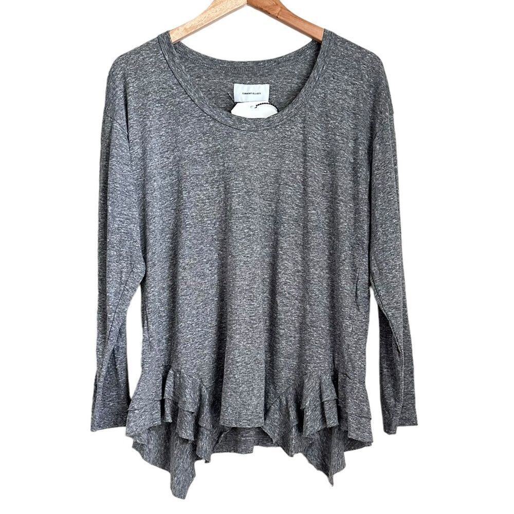 NWT Current/Elliott Grey Tiered Ruffle Top Asymmetrical Hem 90s Minimalist S